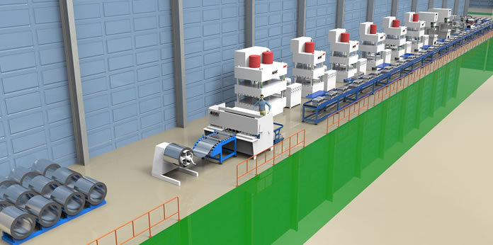 Linha de produção automática para pias de inox e panelas